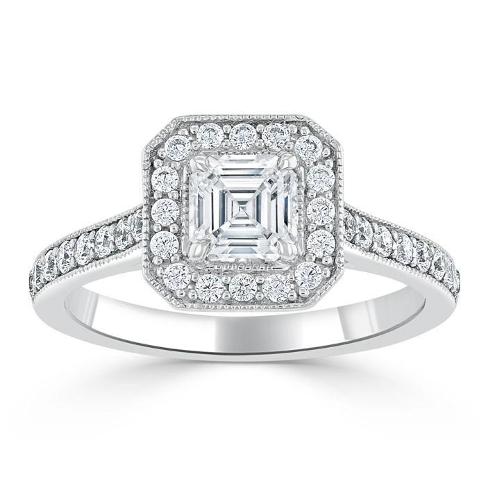 Asscher Cut Lab Diamond Engagement Ring, Classic Halo