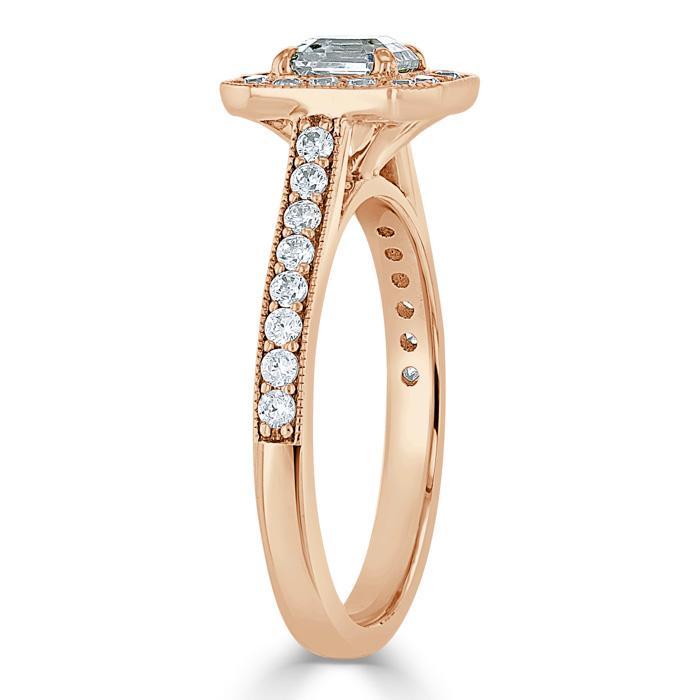 Asscher Cut Lab Diamond Engagement Ring, Classic Halo