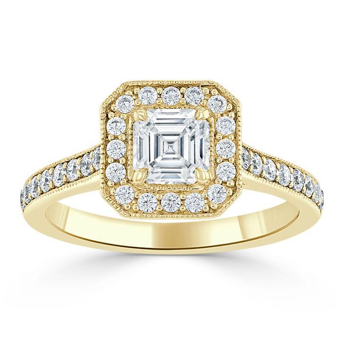 Asscher Cut Lab Diamond Engagement Ring, Classic Halo
