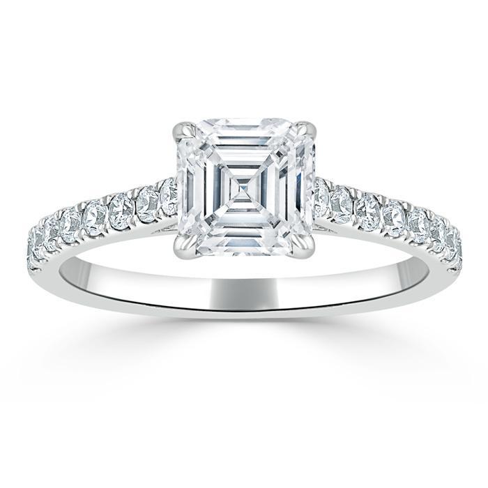 Asscher Cut Lab Diamond Engagement Ring, Classic Style