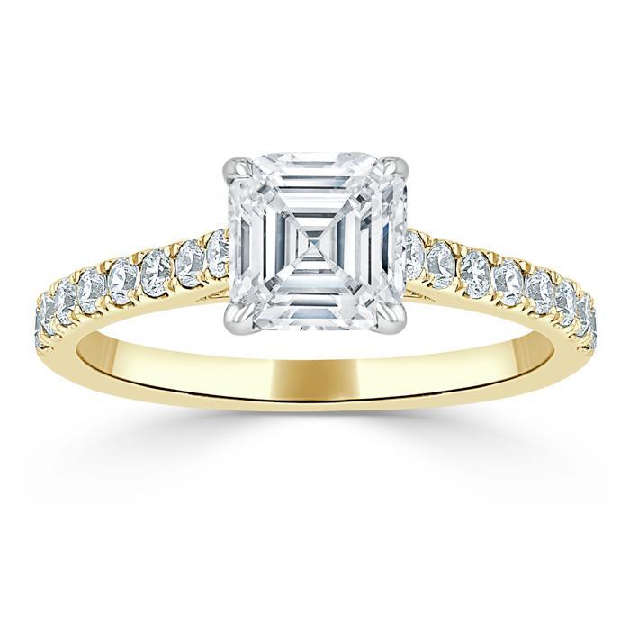 Asscher Cut Lab Diamond Engagement Ring, Classic Style