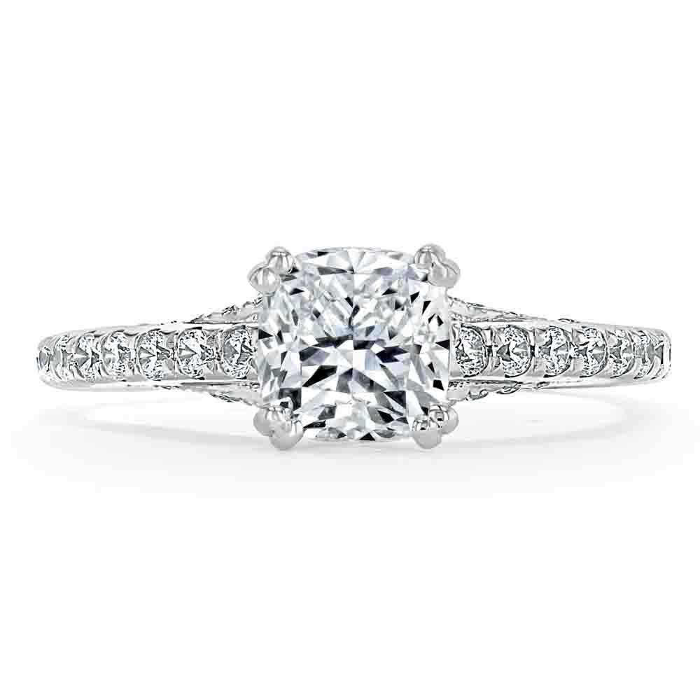 Cushion Cut Lab Diamond Engagement Ring, Tiffany Style
