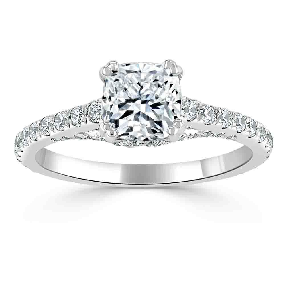 Cushion Cut Lab Diamond Engagement Ring, Tiffany Style
