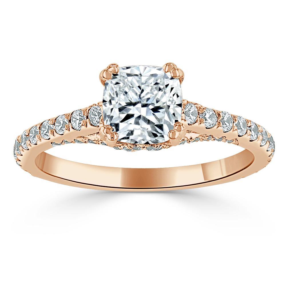 Cushion Cut Lab Diamond Engagement Ring, Tiffany Style