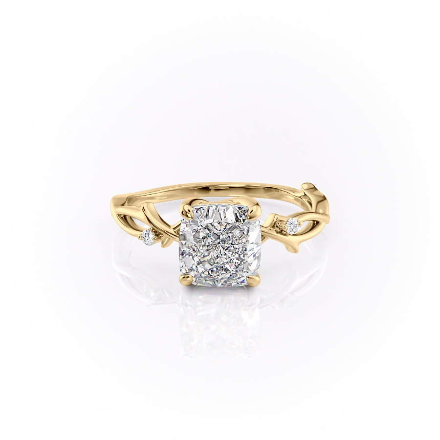 Cushion Cut Lab Diamond Engagement Ring, Twig Design