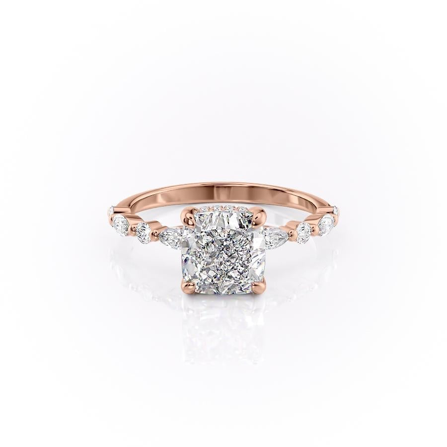 Cushion Cut Lab Diamond Engagement Ring With Hidden Halo