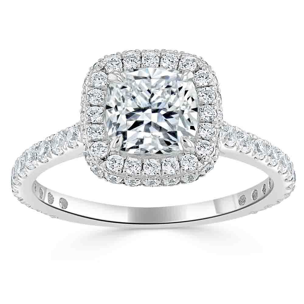 Cushion Cut Lab Diamond Halo Engagement Ring, Tiffany Style