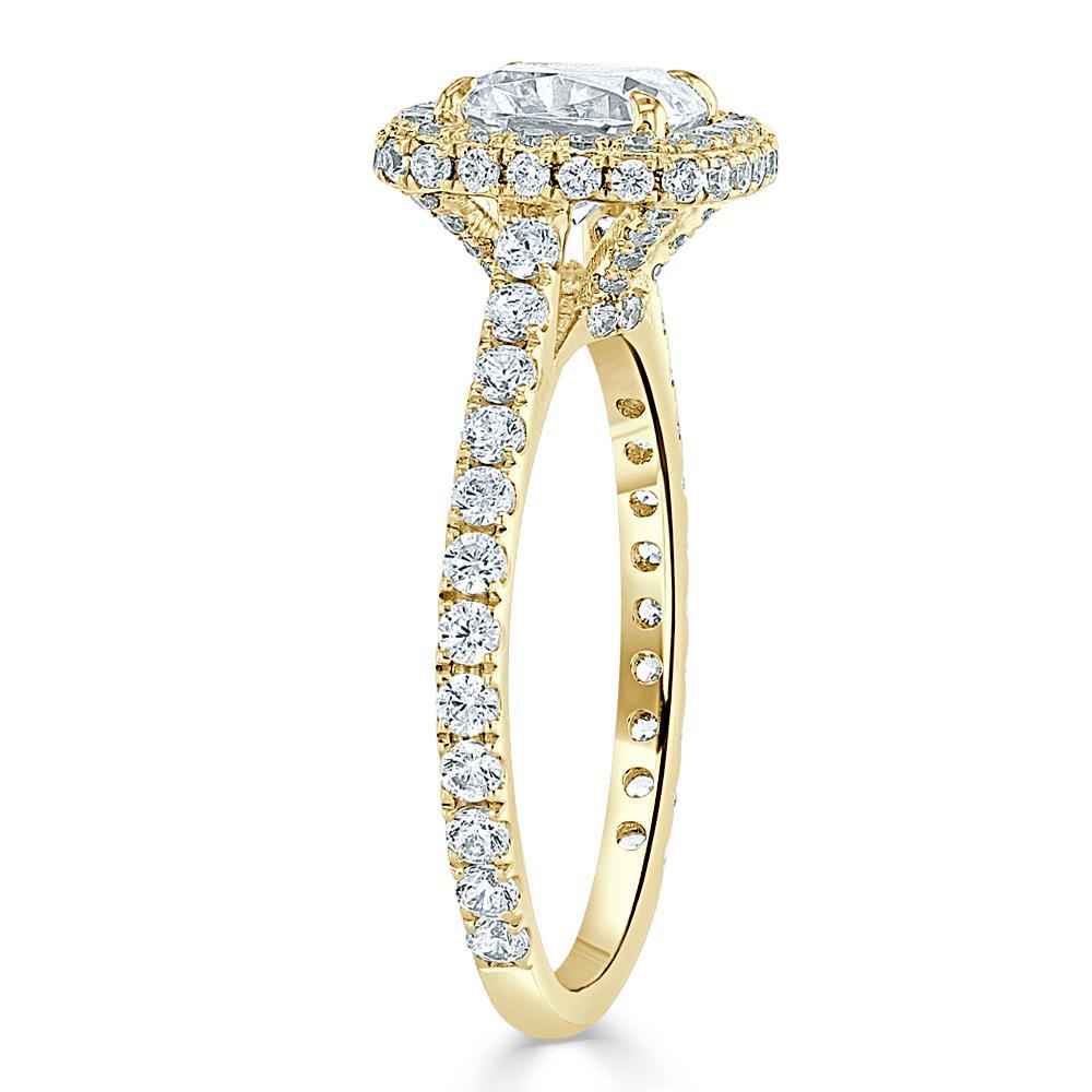 Cushion Cut Lab Diamond Halo Engagement Ring, Tiffany Style