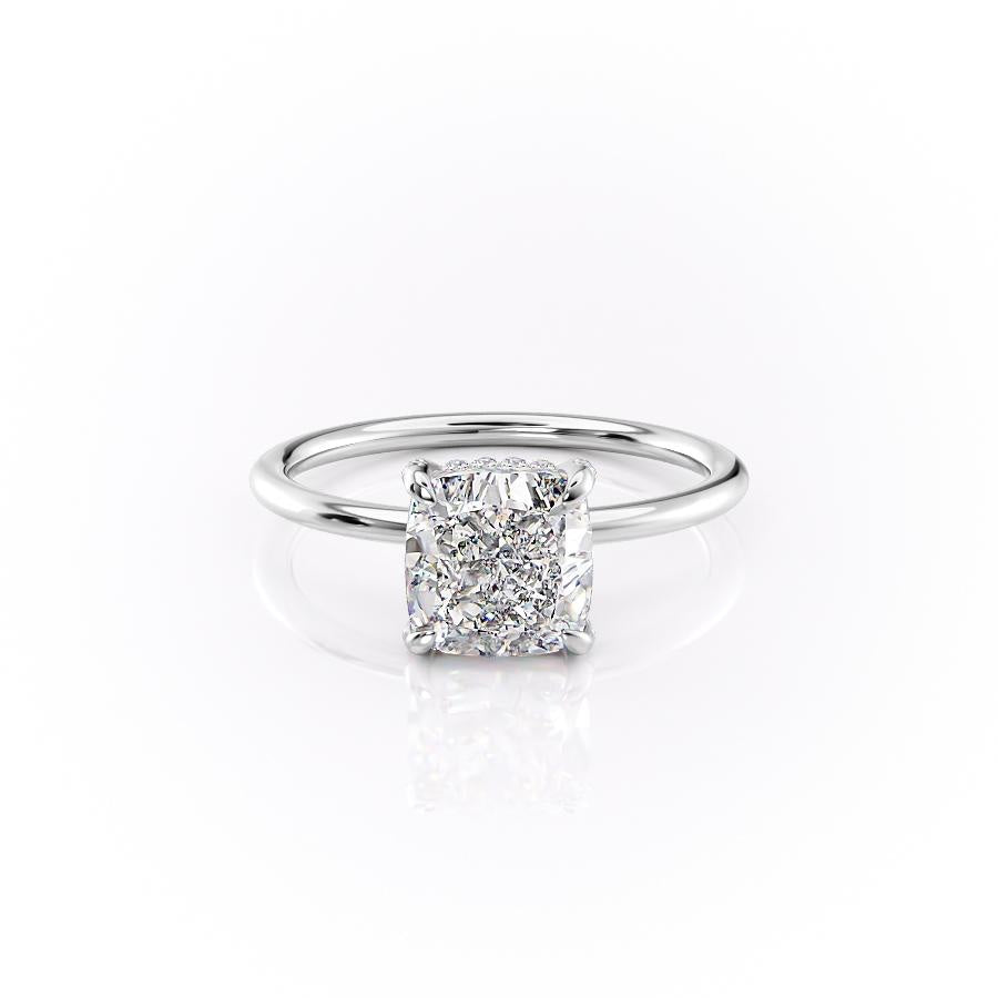 Cushion Cut Lab Diamond Ring, Hidden Halo Design