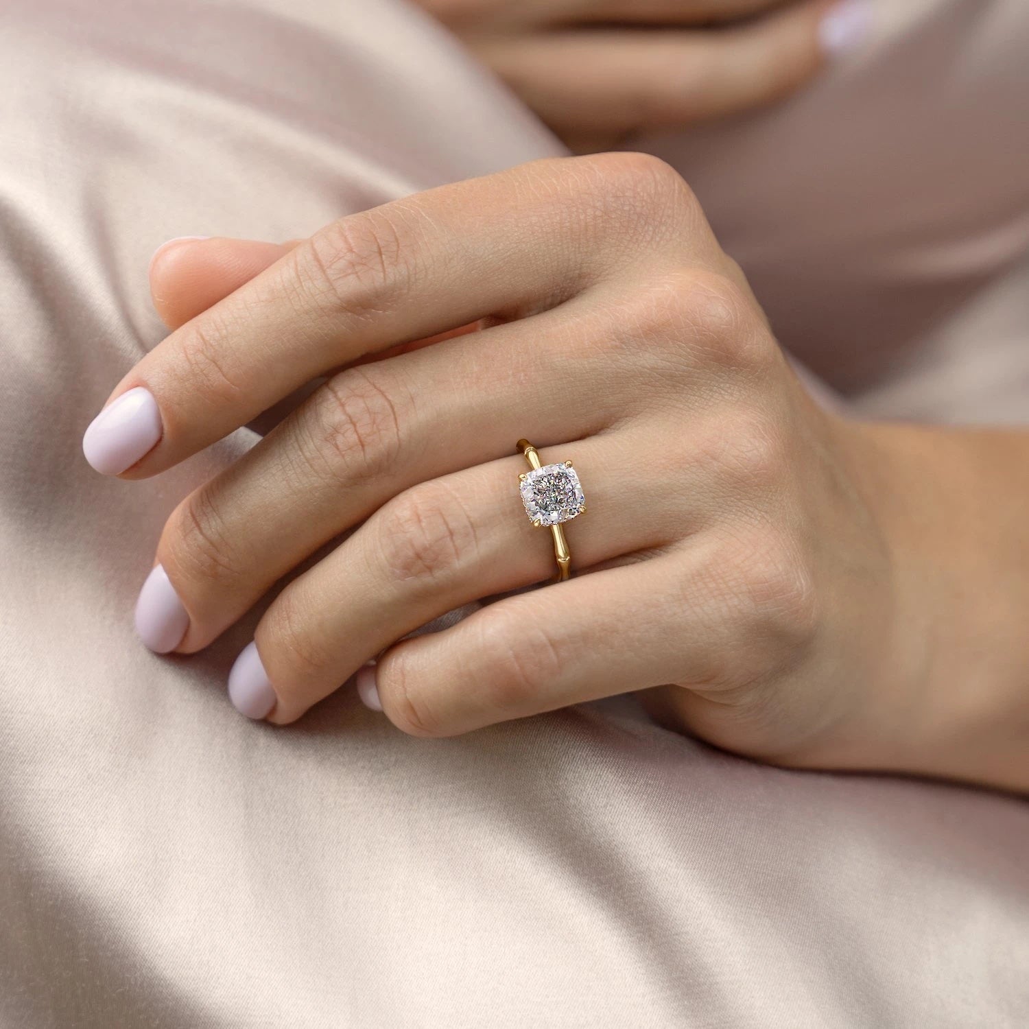 Cushion Cut Lab Diamond Ring With Hidden Halo