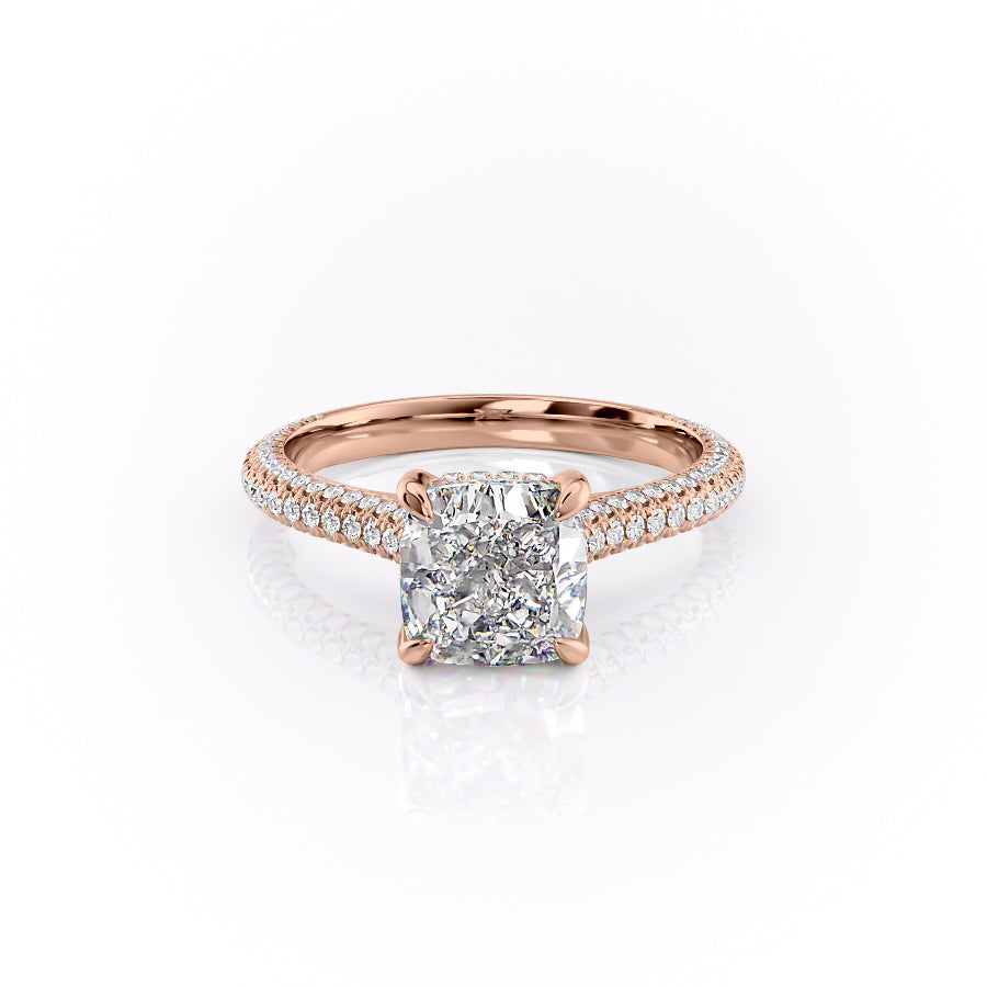 Cushion Cut Lab Diamond Ring With Pave Set Shoulders