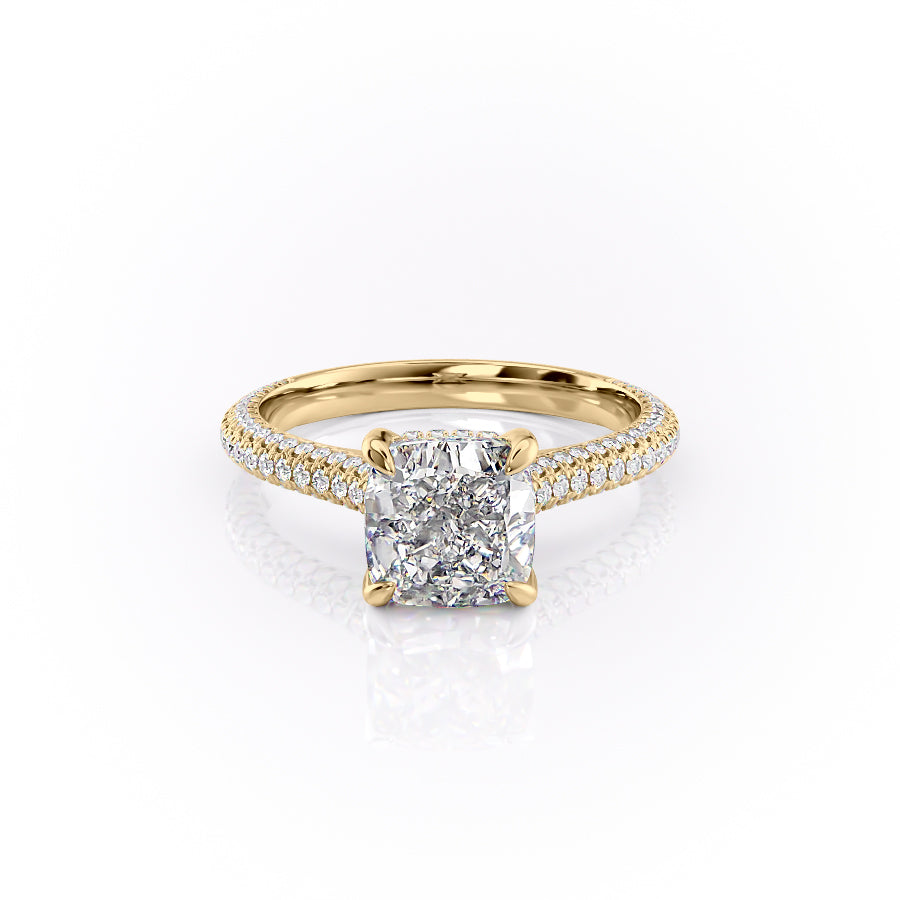 Cushion Cut Lab Diamond Ring With Pave Set Shoulders
