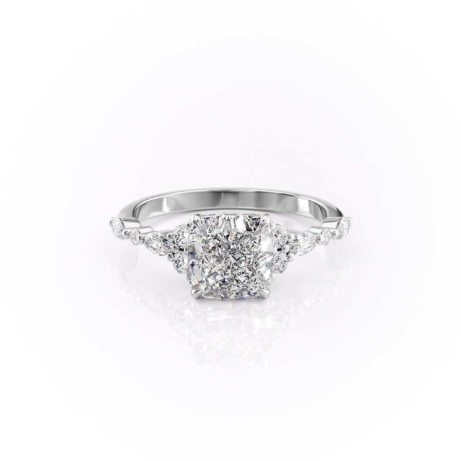 Cushion Cut Lab Diamond Shoulder Set Ring Vintage Design