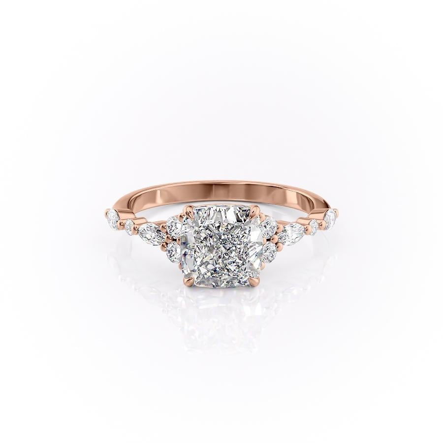 Cushion Cut Lab Diamond Shoulder Set Ring Vintage Design