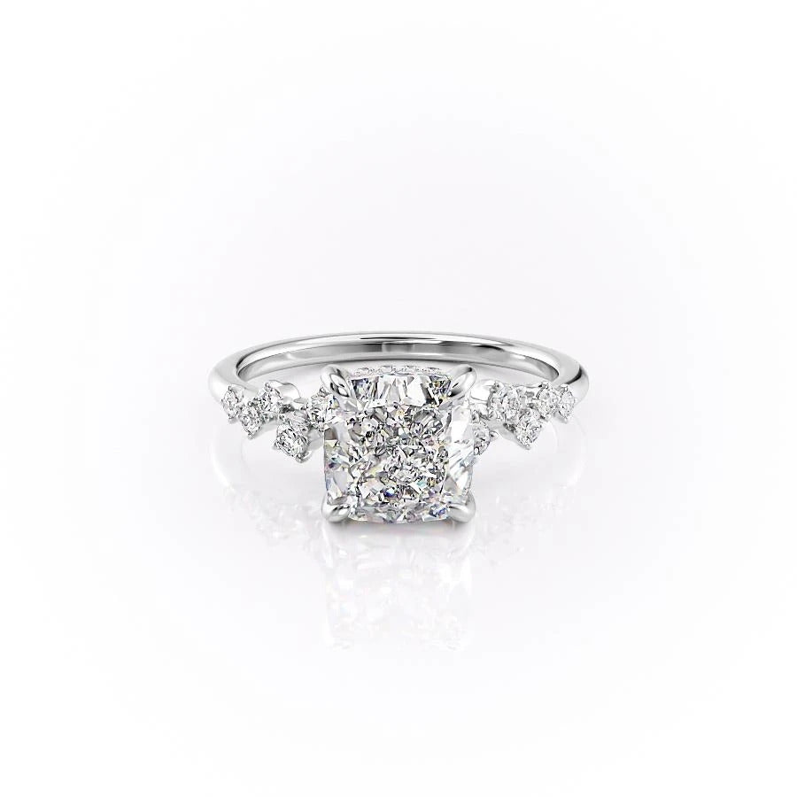 Cushion Cut Lab Diamond With Hidden Halo And Side Stones