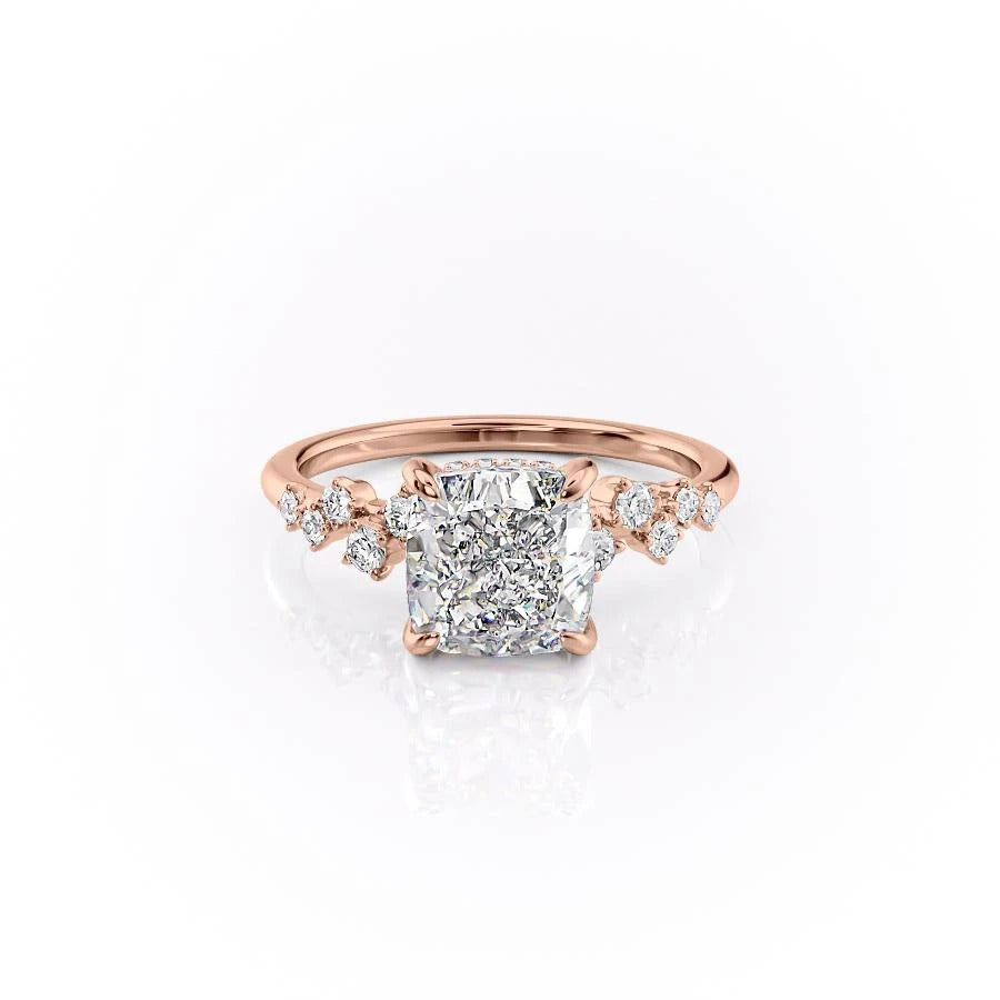 Cushion Cut Lab Diamond With Hidden Halo And Side Stones