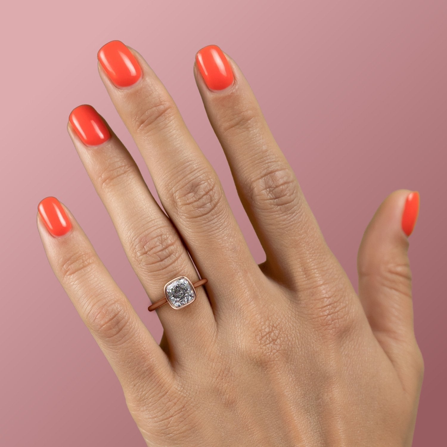 Cushion Cut Rubover Lab Diamond With Hidden Halo