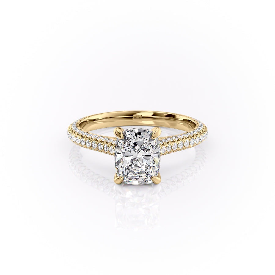Elongated Cushion Cut Lab Diamond Engagement Ring, Pave Set Shoulders