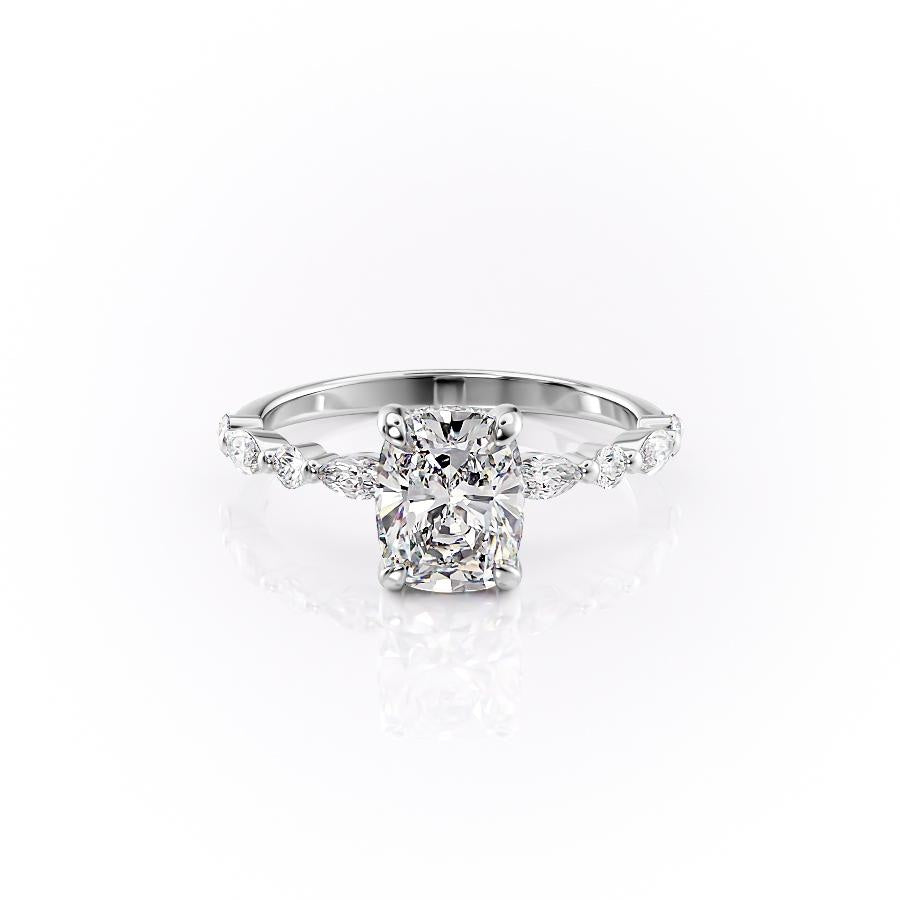 Elongated Cushion Cut Lab Diamond Engagement Ring With Hidden Halo