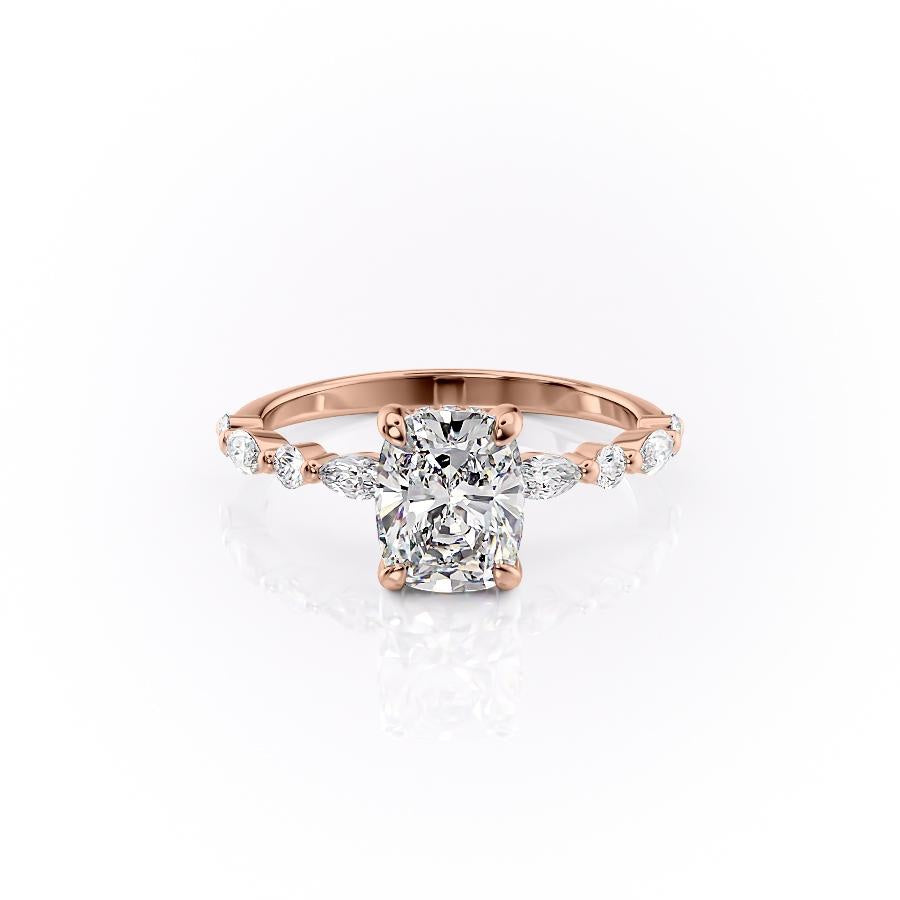 Elongated Cushion Cut Lab Diamond Engagement Ring With Hidden Halo