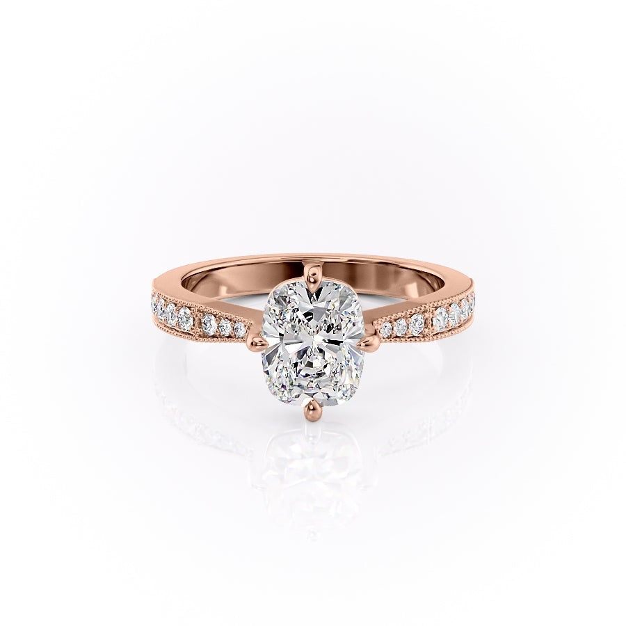 Elongated Cushion Cut Lab Diamond Stone Set Shoulders With Milgrain Edge