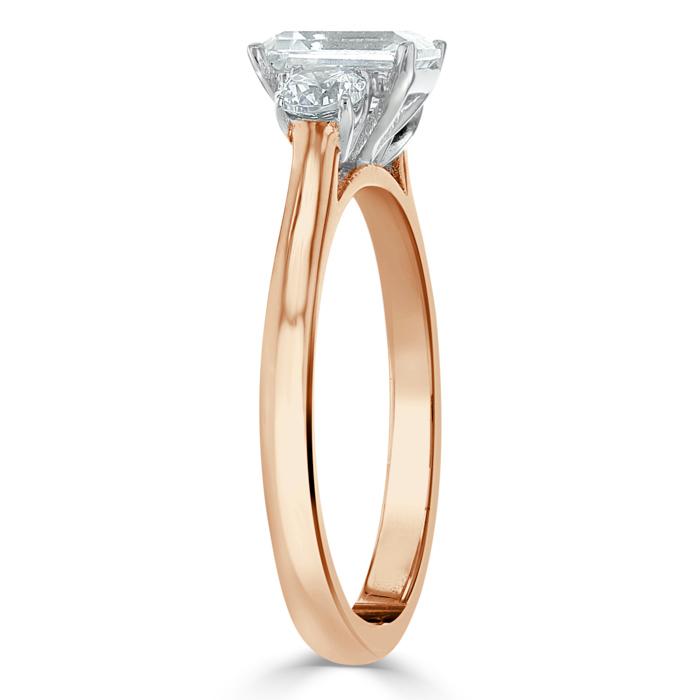 Emerald Cut Lab Diamond Engagement Ring, Classic 3 Stone