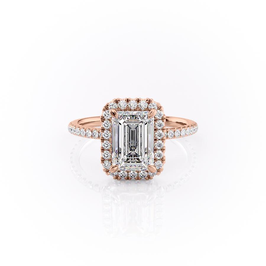 Emerald Cut Lab Diamond Engagement Ring, Classic Halo