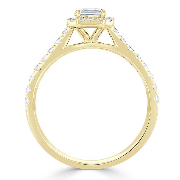Emerald Cut Lab Diamond Engagement Ring, Classic Halo