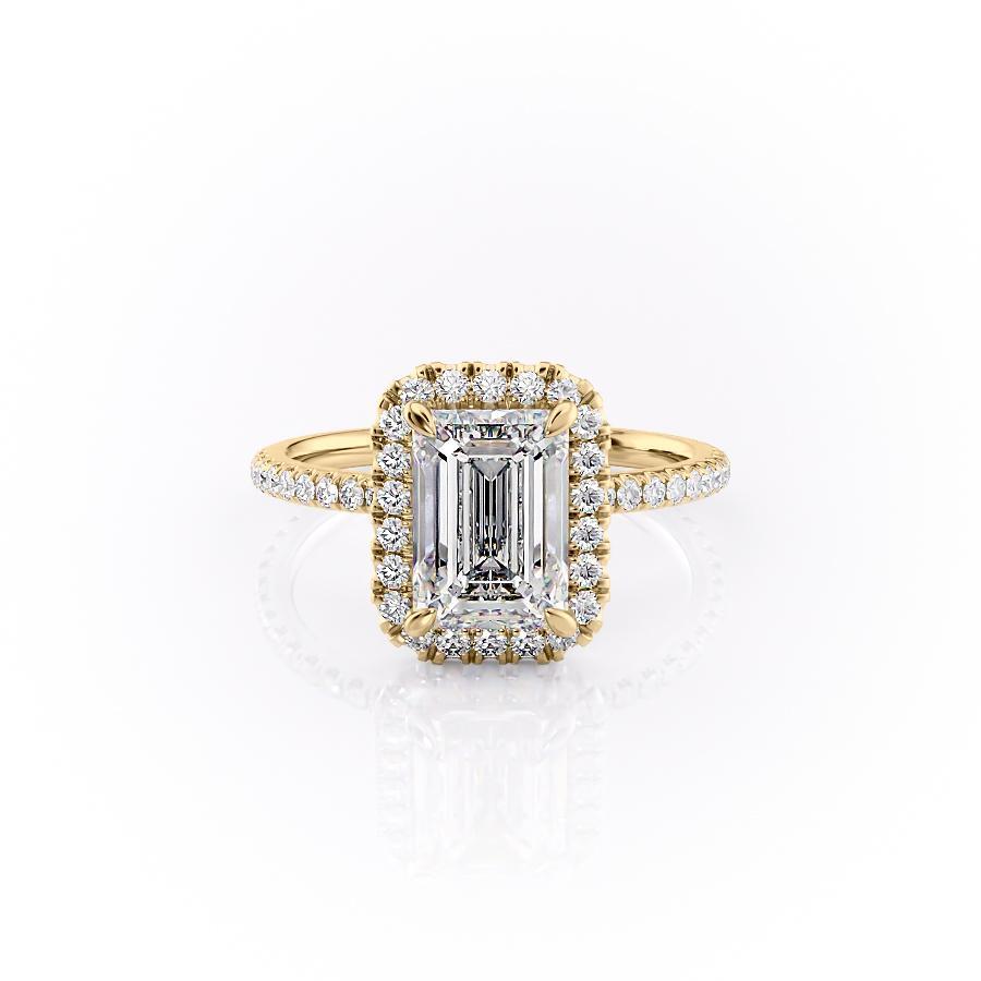 Emerald Cut Lab Diamond Engagement Ring, Classic Halo