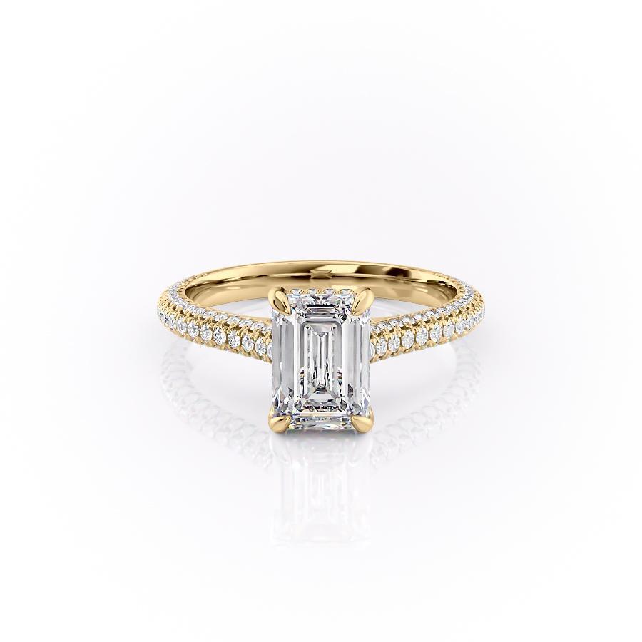 Emerald Cut Lab Diamond Engagement Ring, Pave Set Shoulders