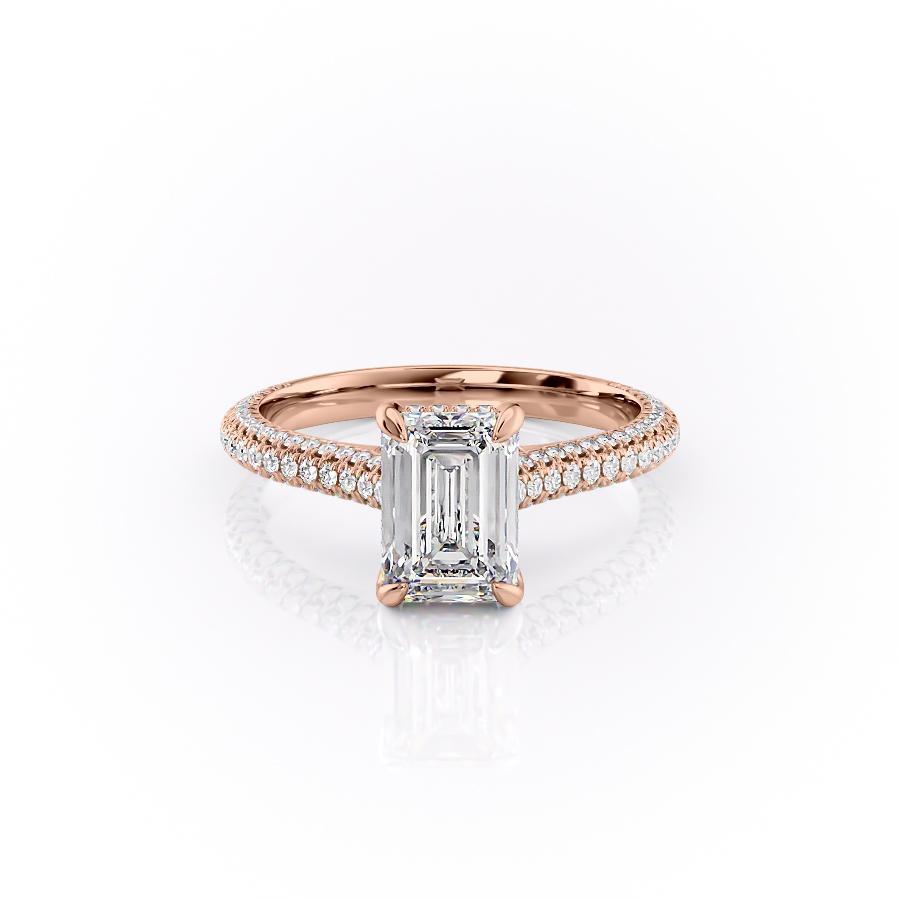 Emerald Cut Lab Diamond Engagement Ring, Pave Set Shoulders