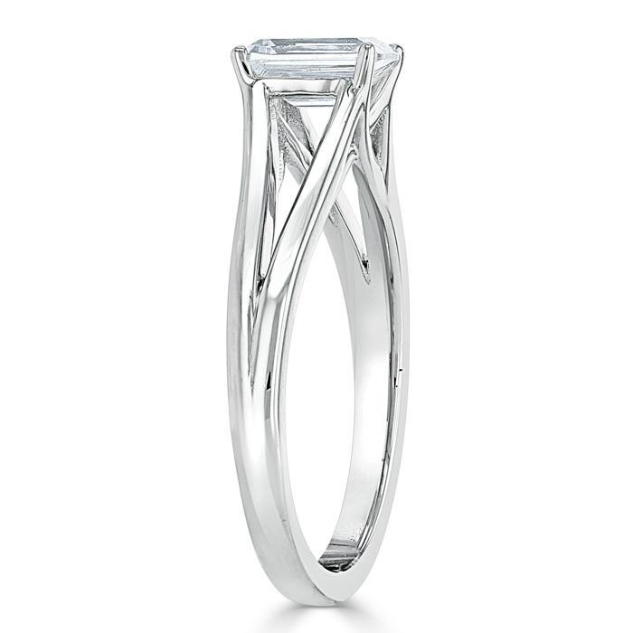 Emerald Cut Lab Diamond Engagement Ring, Tiffany Style Split Shank