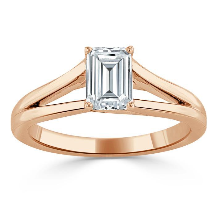 Emerald Cut Lab Diamond Engagement Ring, Tiffany Style Split Shank