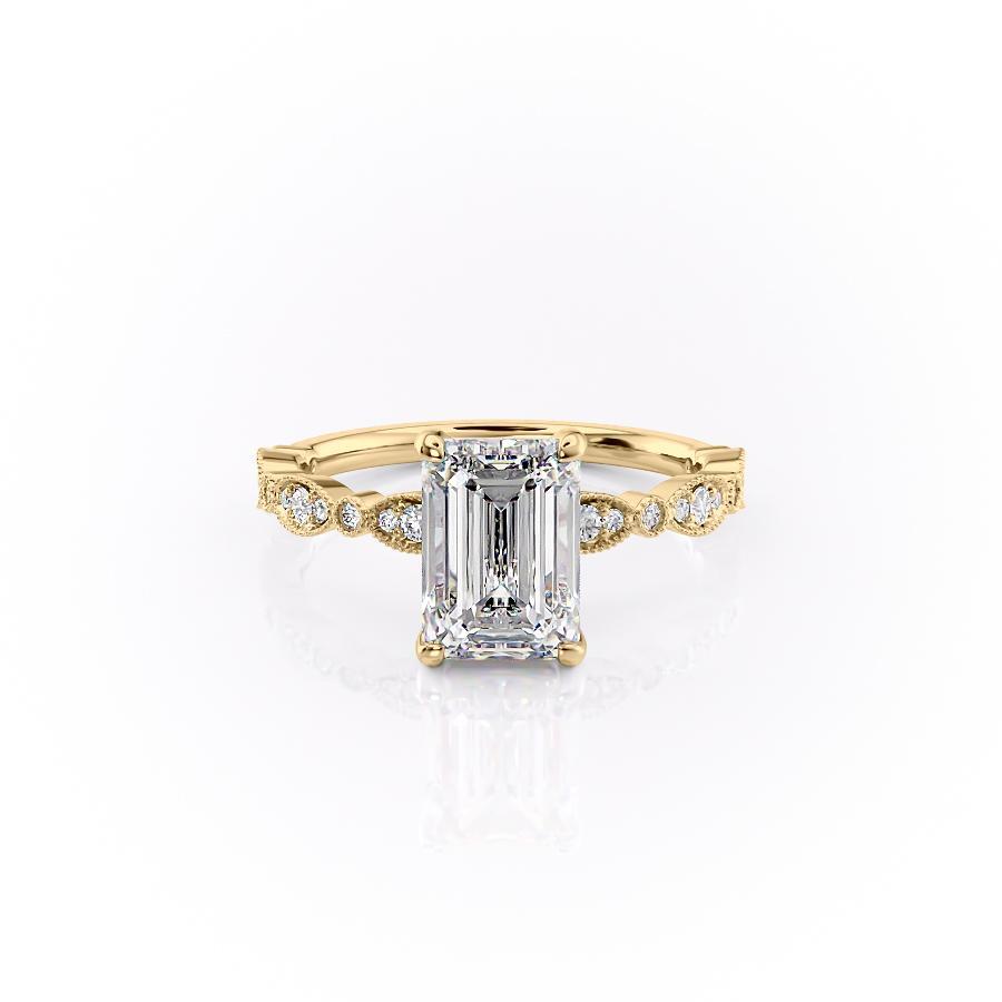 Emerald Cut Lab Diamond Engagement Ring, Vintage Design