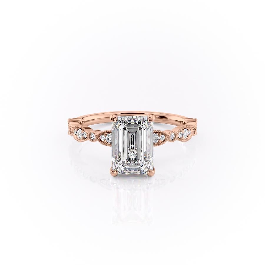 Emerald Cut Lab Diamond Engagement Ring, Vintage Design