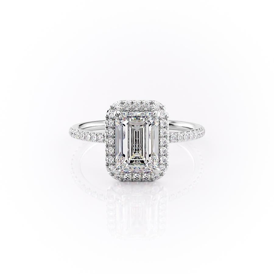 Emerald Cut Lab Diamond Engagement Ring With Halo