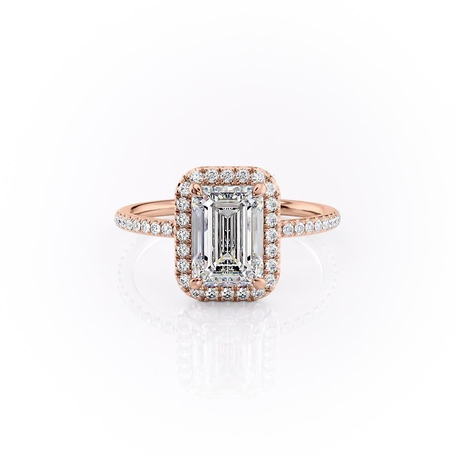 Emerald Cut Lab Diamond Engagement Ring With Halo
