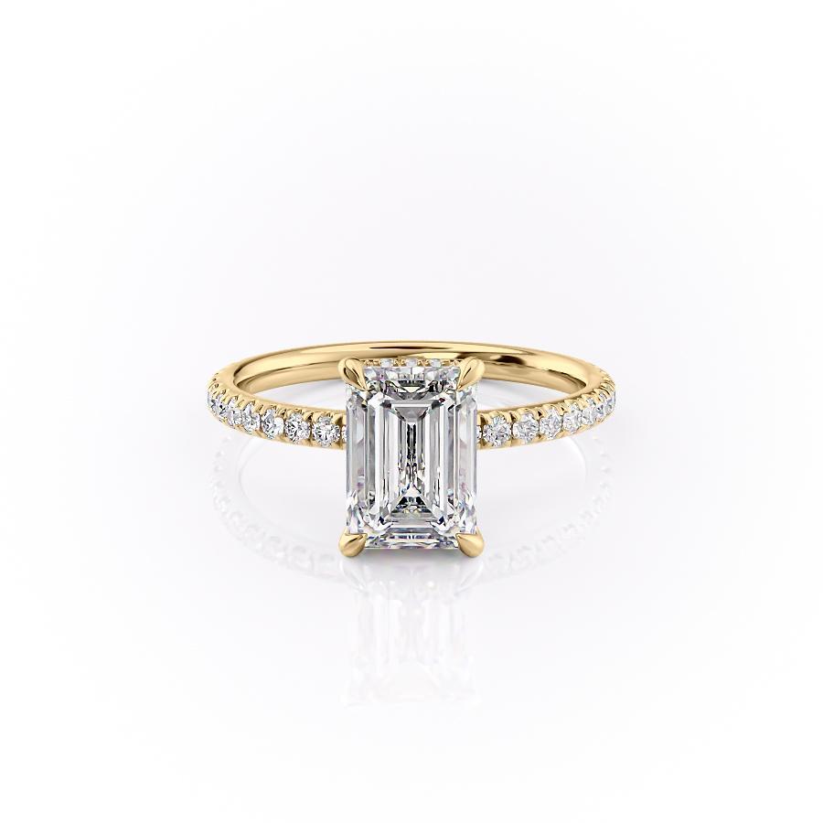 Emerald Cut Lab Diamond Ring, Hidden Halo