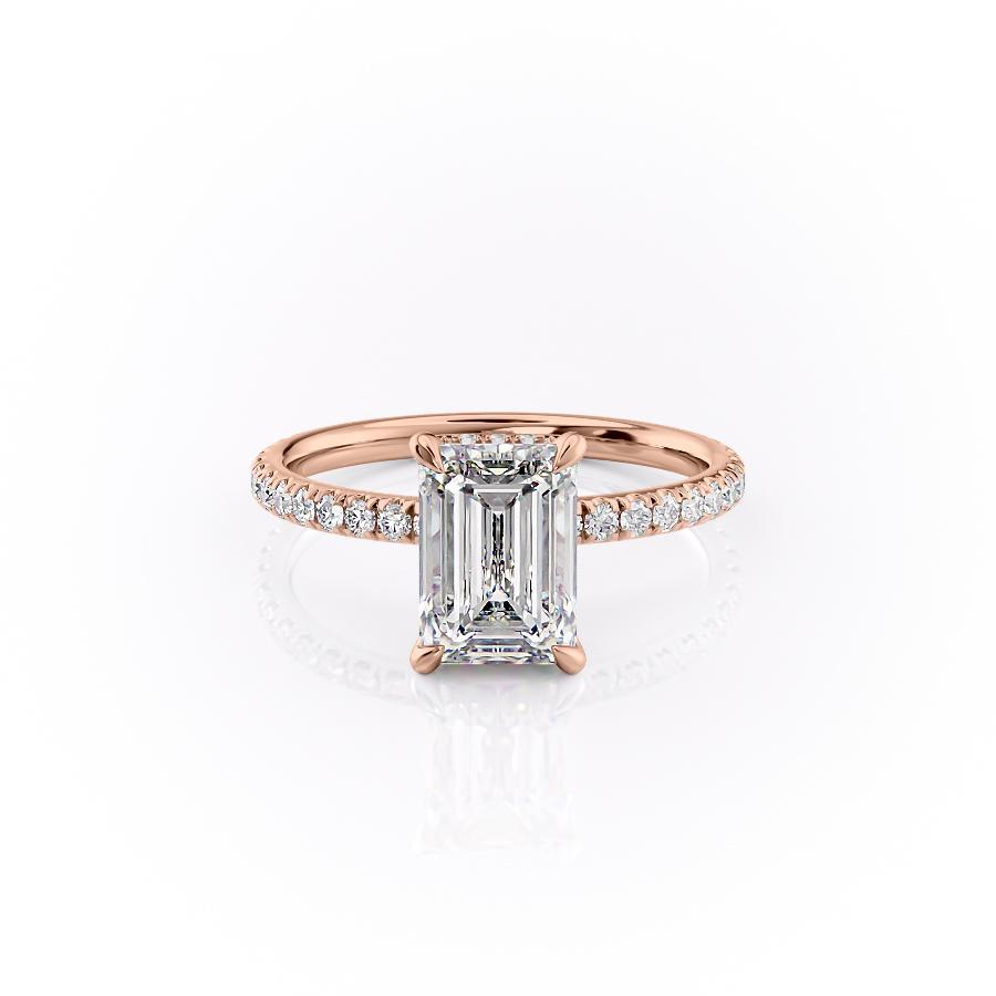 Emerald Cut Lab Diamond Ring, Hidden Halo