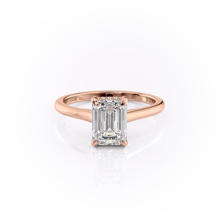 Emerald Cut Lab Diamond Ring, Hidden Halo