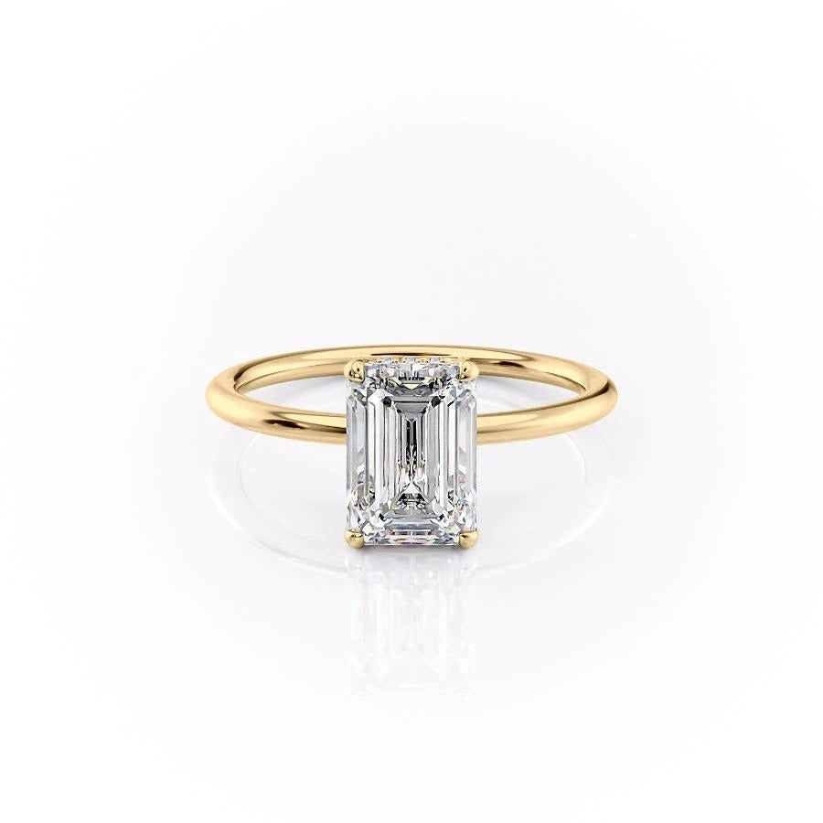 Emerald Cut Lab Diamond Ring, Hidden Halo Design