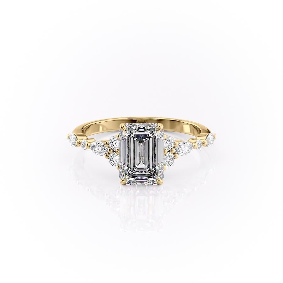 Emerald Cut Lab Diamond Shoulder Set Ring Vintage Design