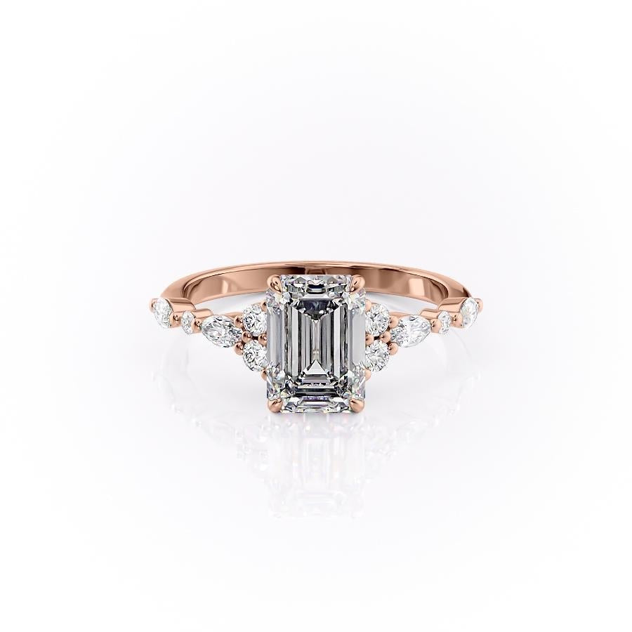 Emerald Cut Lab Diamond Shoulder Set Ring Vintage Design