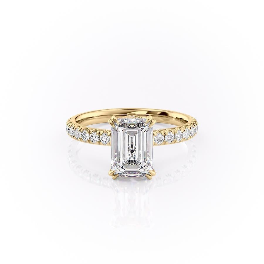 Emerald Cut Lab Diamond Shoulder Set Ring With Block Halo