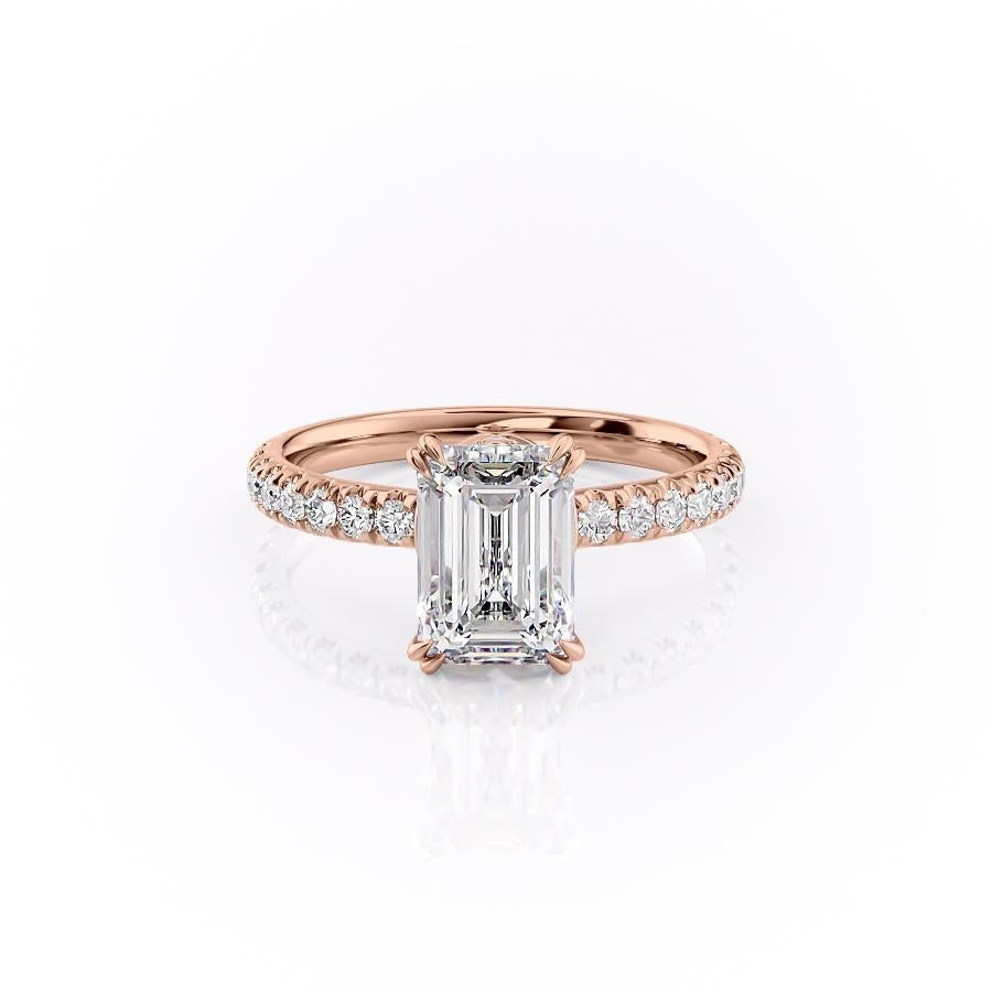 Emerald Cut Lab Diamond Shoulder Set Ring With Block Halo