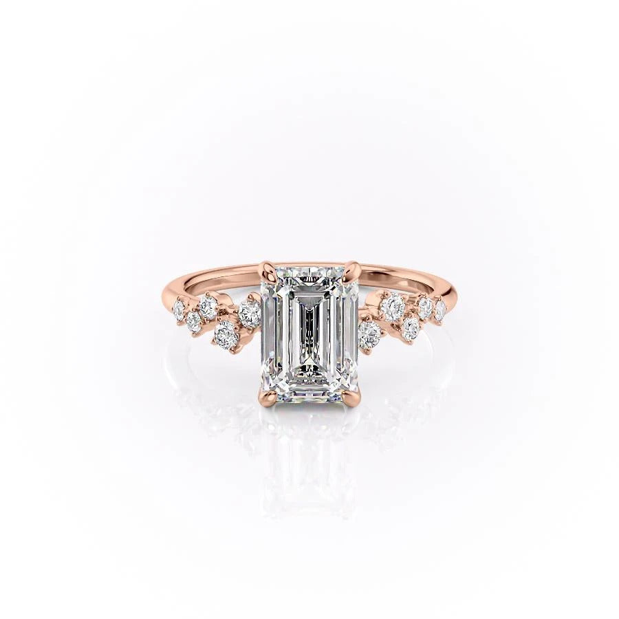 Emerald Cut Lab Diamond With Hidden Halo And Side Stones