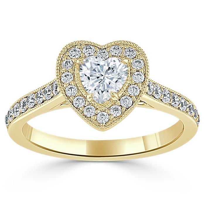 Heart Cut Lab Diamond Engagement Ring, Classic Halo