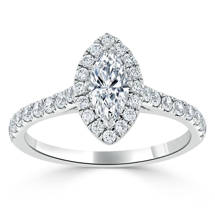 Marquise Cut Lab Diamond Halo Engagement Ring, Tiffany Style
