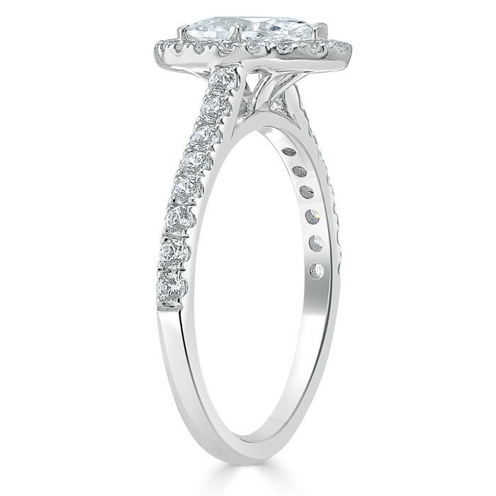 Marquise Cut Lab Diamond Halo Engagement Ring, Tiffany Style