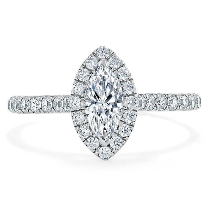 Marquise Cut Lab Diamond Halo Engagement Ring, Tiffany Style